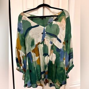 Watercolor Geometric Print Blouse